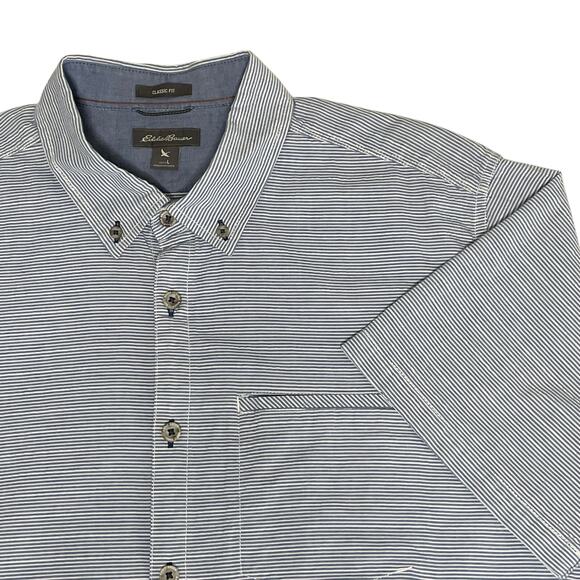 Eddie Bauer Other - Eddie Bauer Crinkle Cotton SS Button Down Men's L | Blue & White Stripes | EUC